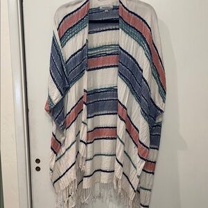 Cost Plus World Market Striped Fringe Wrap in Cream, Blue, Pink, Teal